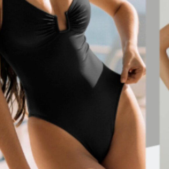 Women's Med. 1-piece swimsuit. Tummy Control. U. Wire. Ruched Push Up. High Cut. - Picture 16 of 16